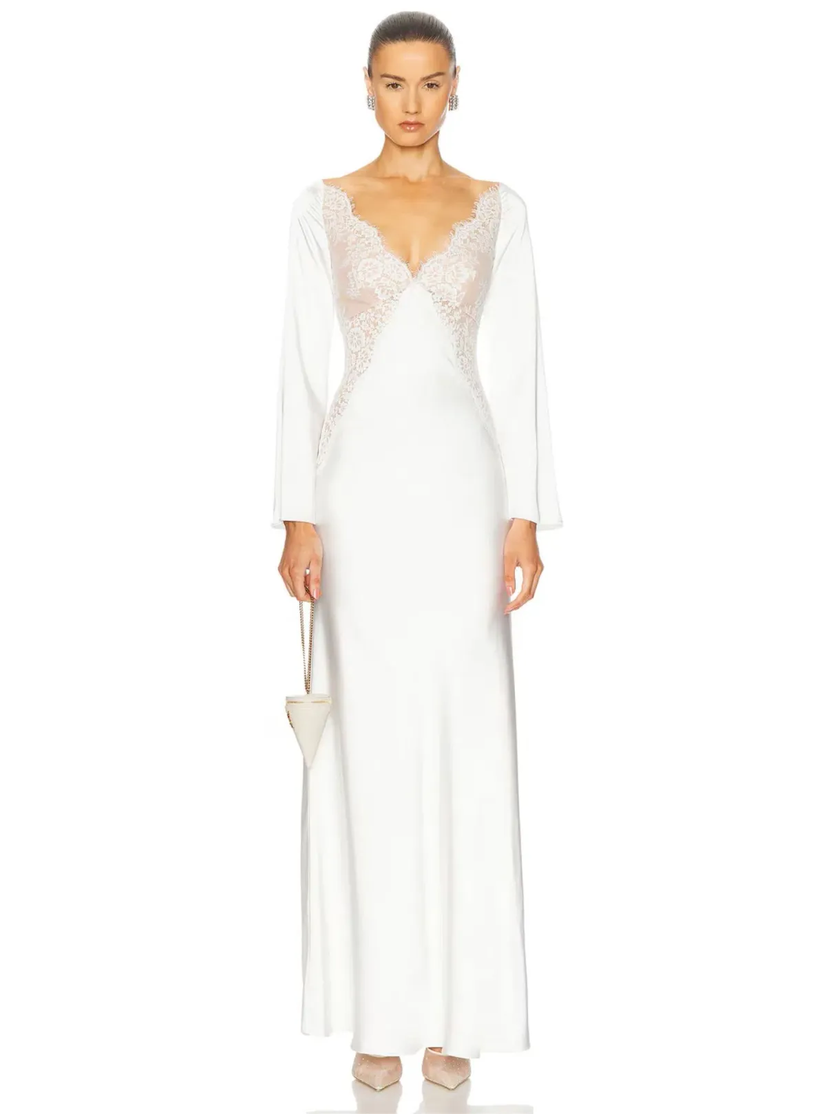Self-Portrait x Christopher Kane Lace Trimmed Satin Gown White Size 10 - Image 1