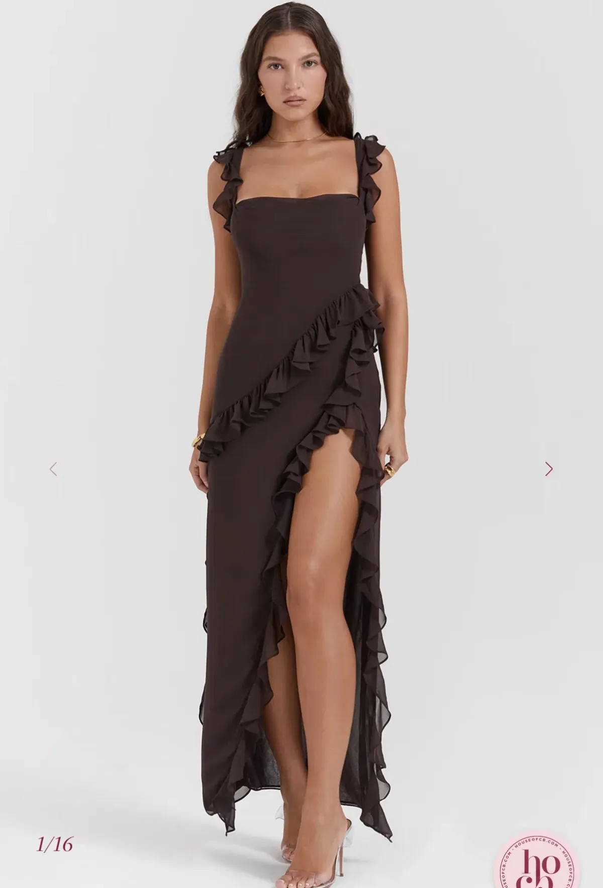 House of CB Ariela Espresso Ruffle Maxi Size AU 10 - Image 1