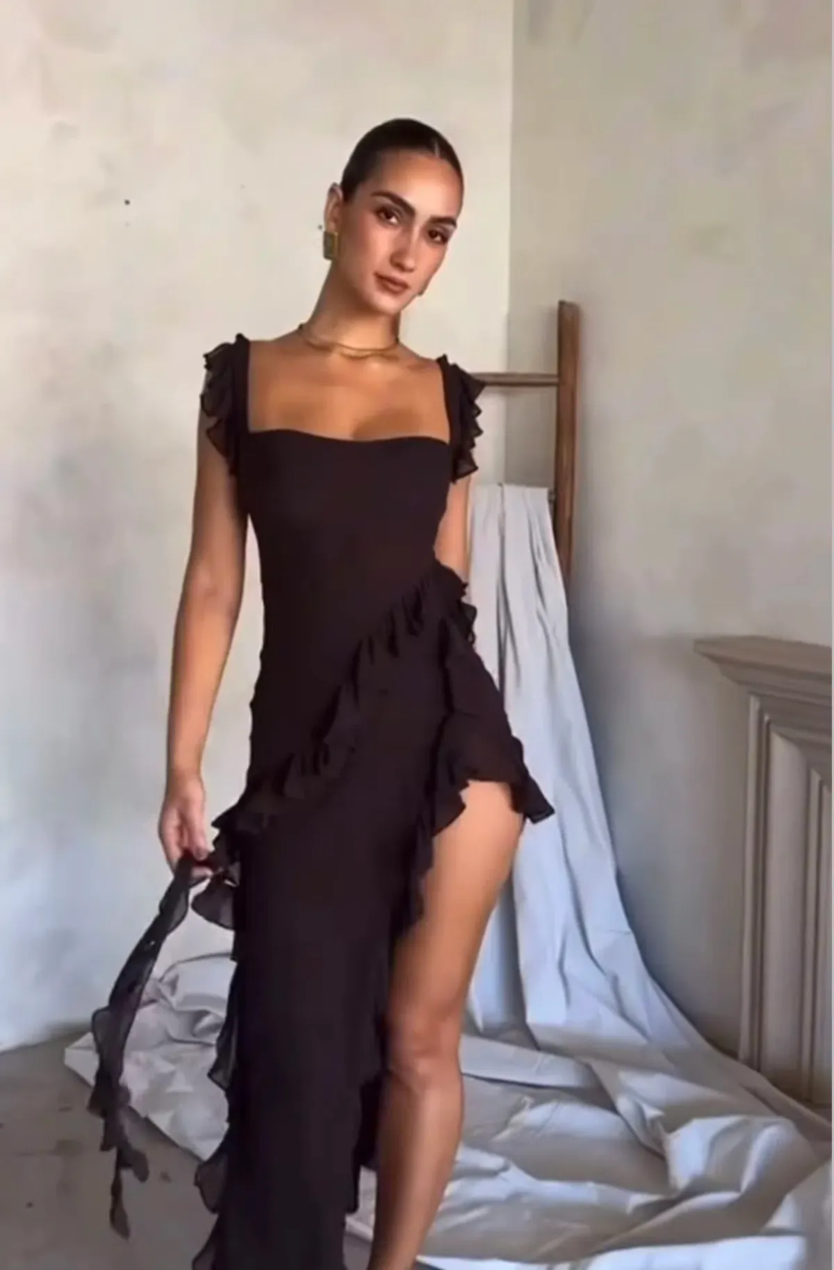 House of CB Ariela Espresso Ruffle Maxi Size AU 10 - Image 3