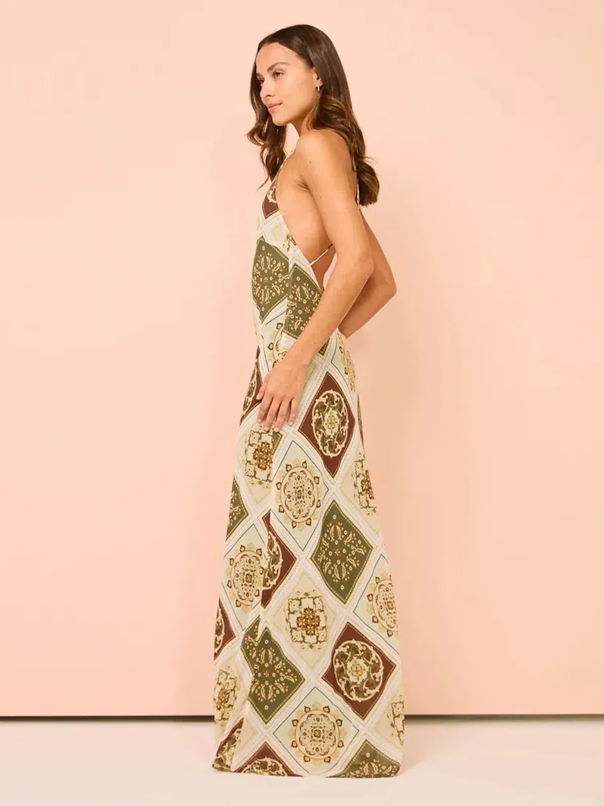 Hansen and Gretel Pagan Slip Dress Evergreen Tile Size AU 8 - Image 3