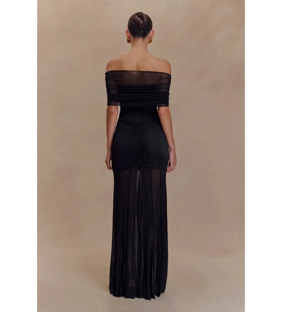 Meshki Caspian Slink Mesh Off Shoulder Maxi Dress Black Size 8 for rent on The Volte - main image