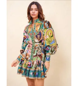 Alemais Evergreen Mini Dress In Multi Print Size 10 for rent on The Volte - image 1