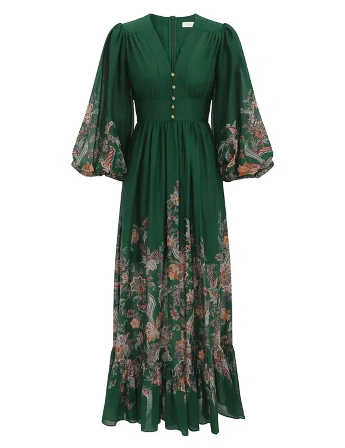 Zimmermann Rhiannon Plunge Maxi Dress Green Multi Paisley Size 3 / AU 14 - Image 5