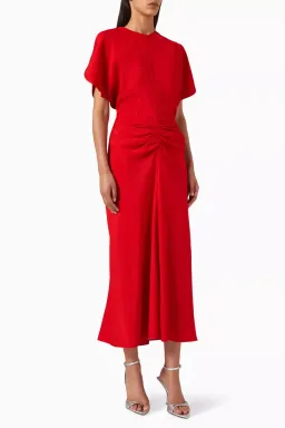 Victoria Beckham Gathered Waist Midi Dress Red Size 12 for rent on The Volte - image 2