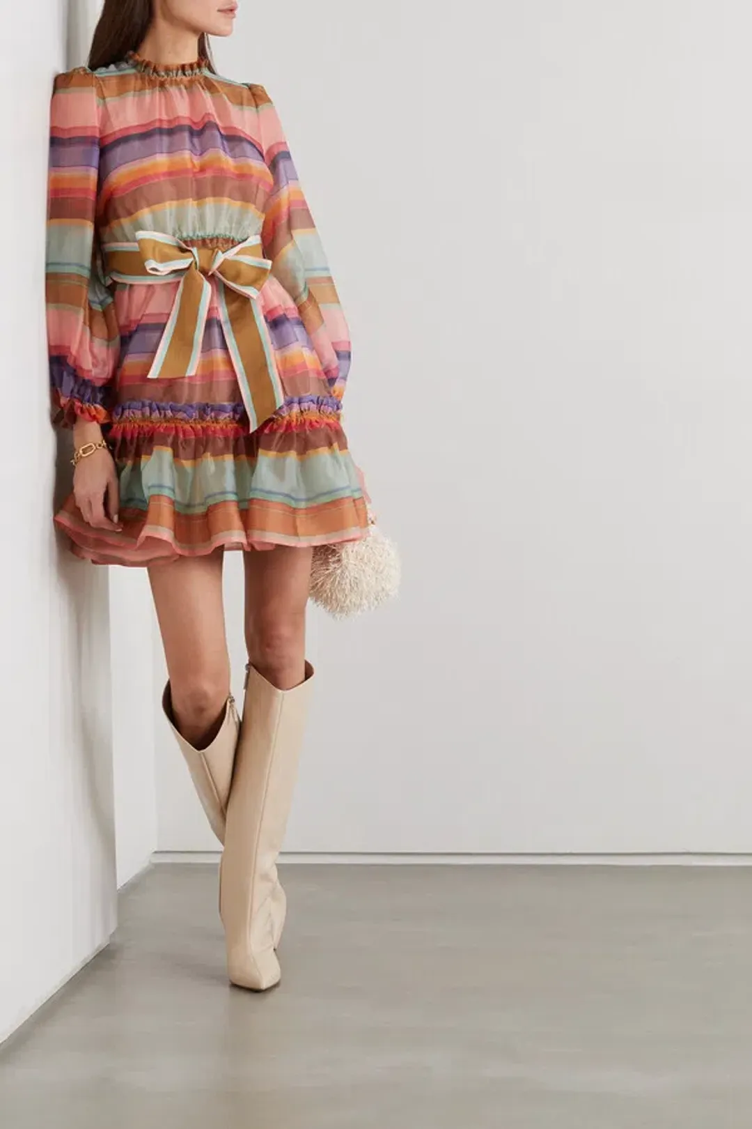 Zimmermann The Lovestruck Belted Striped Silk-Organza Mini Dress Multi Size 0/AU 8 for rent on The Volte - main image