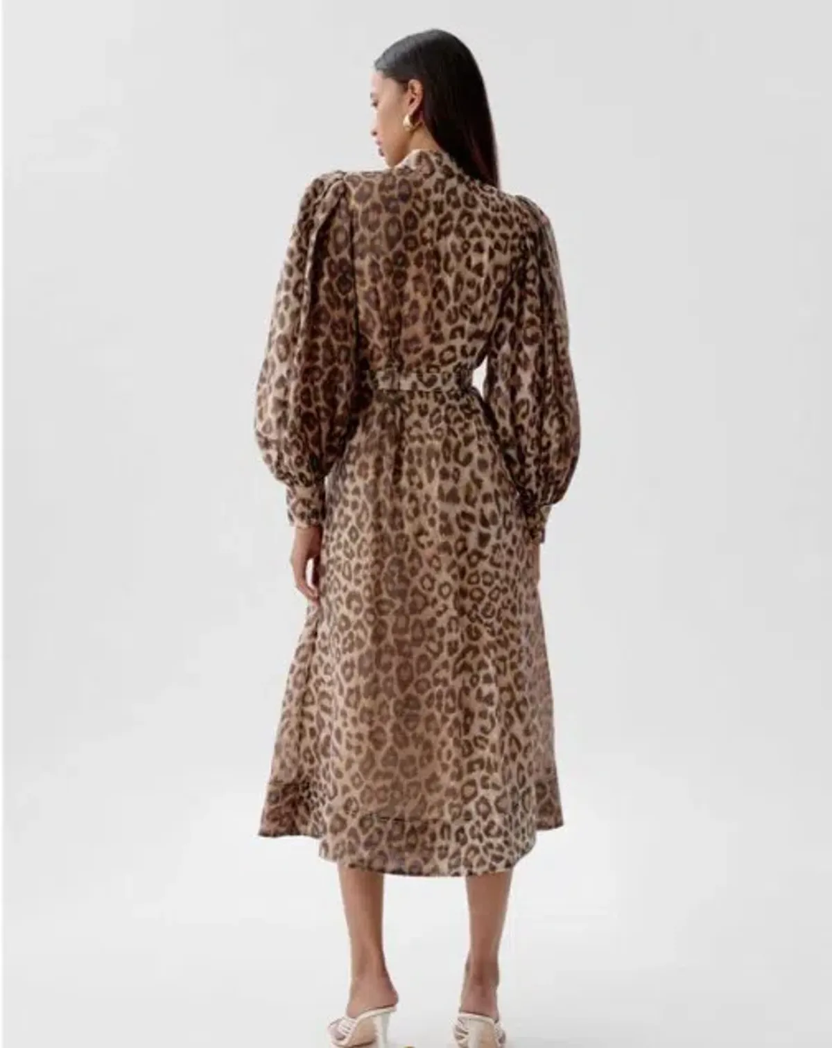 Aje Isabella Leopard Print Midi Shirt Dress in Brown Size AU 16 - Image 4