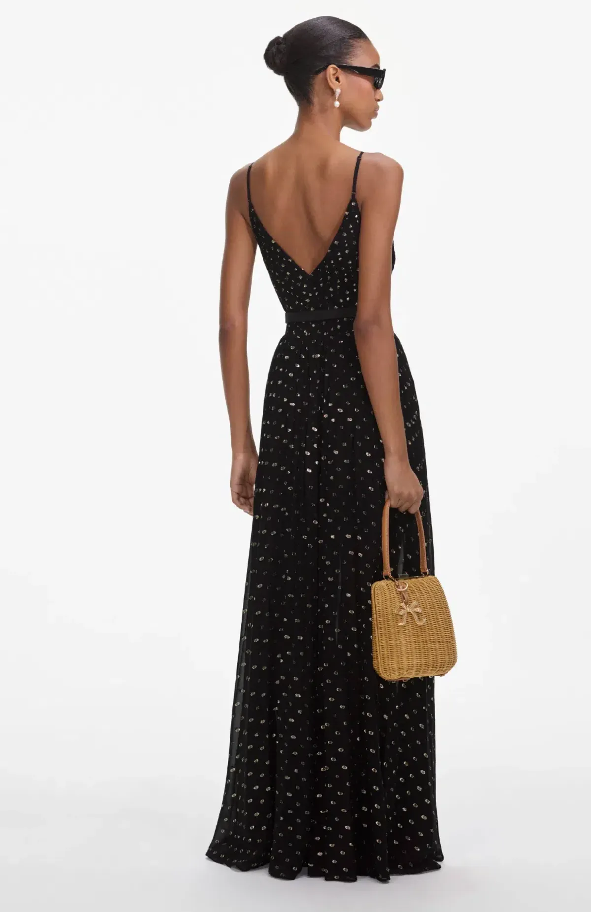 Self Portrait Chiffon Maxi Dress Black and Gold Size AU 6 - Image 2