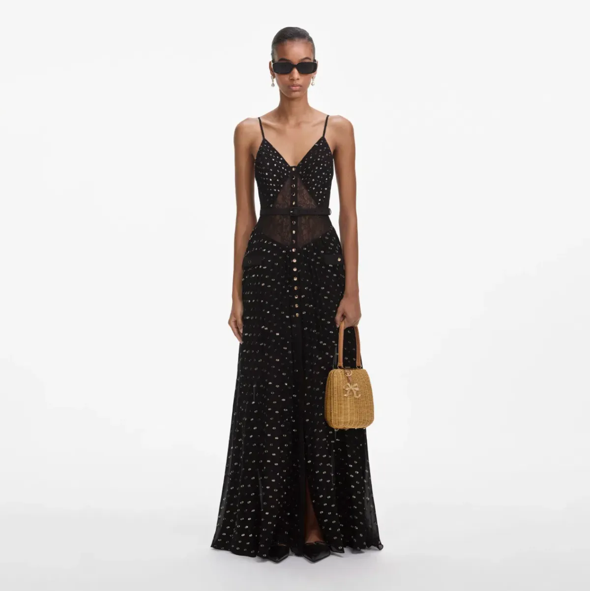 Self Portrait Chiffon Maxi Dress Black and Gold Size AU 6 - Image 1