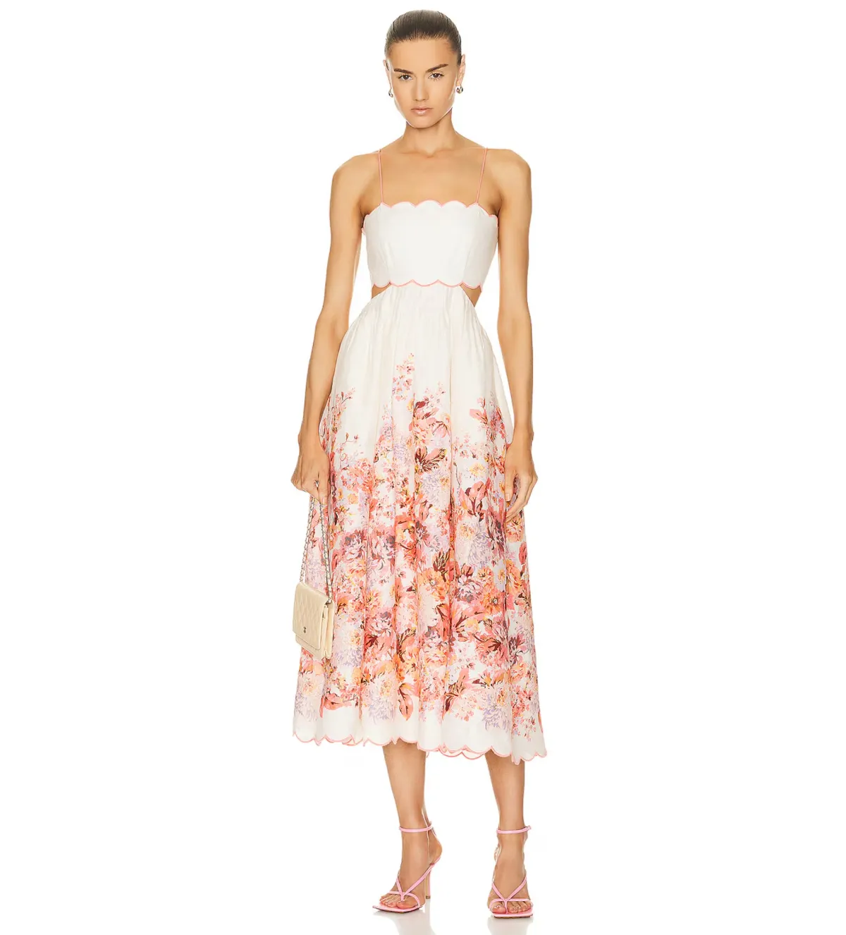Zimmermann Devi Scallop Midi Dress Cream Floral in Size 3 / AU 14 for rent on The Volte - main image