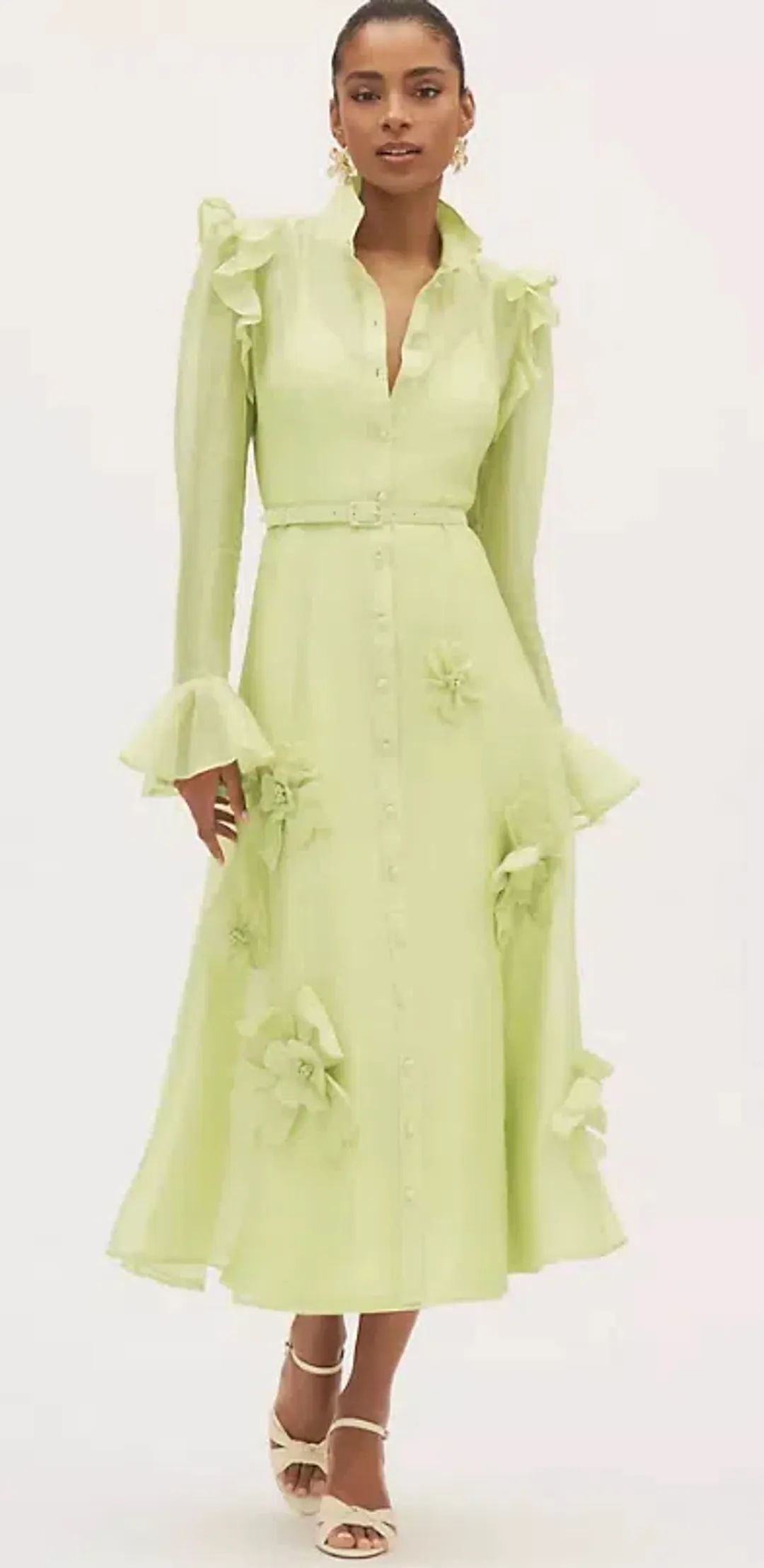 Leo Lin Katrina Butterfly Midi Dress Chartreuse Size 10 for rent on The Volte - main image