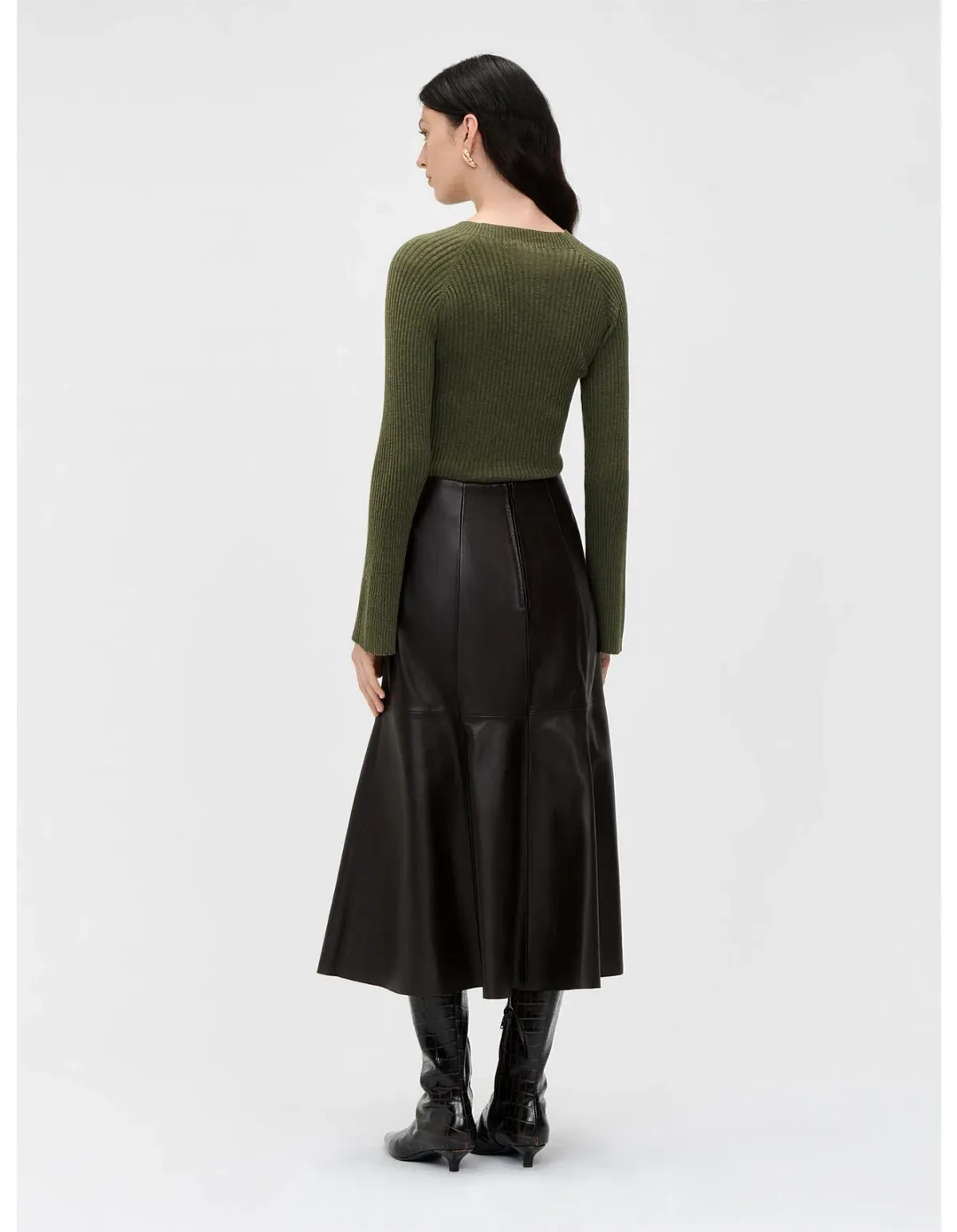 Veronika Maine Olive Merino Cotton Flared Sleeve Knit Size 8/S - Image 3