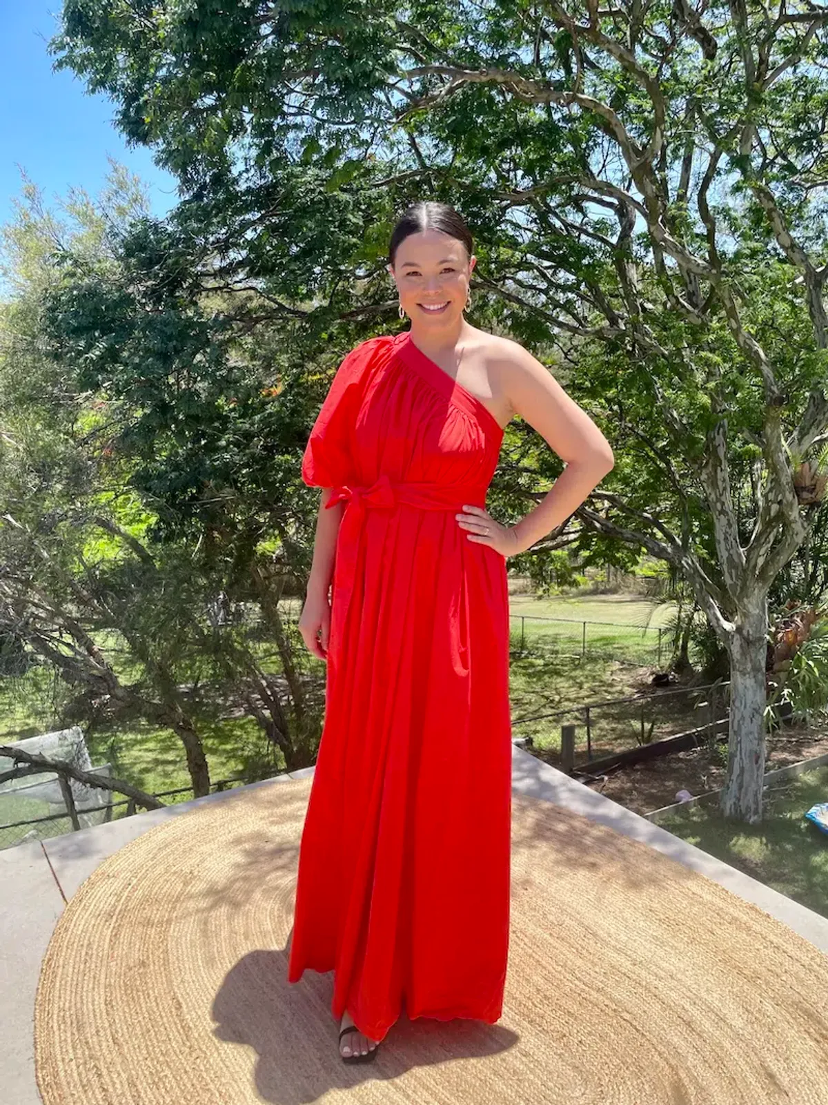 Oroton One Shoulder Dress in True Red Size 12 - Image 3