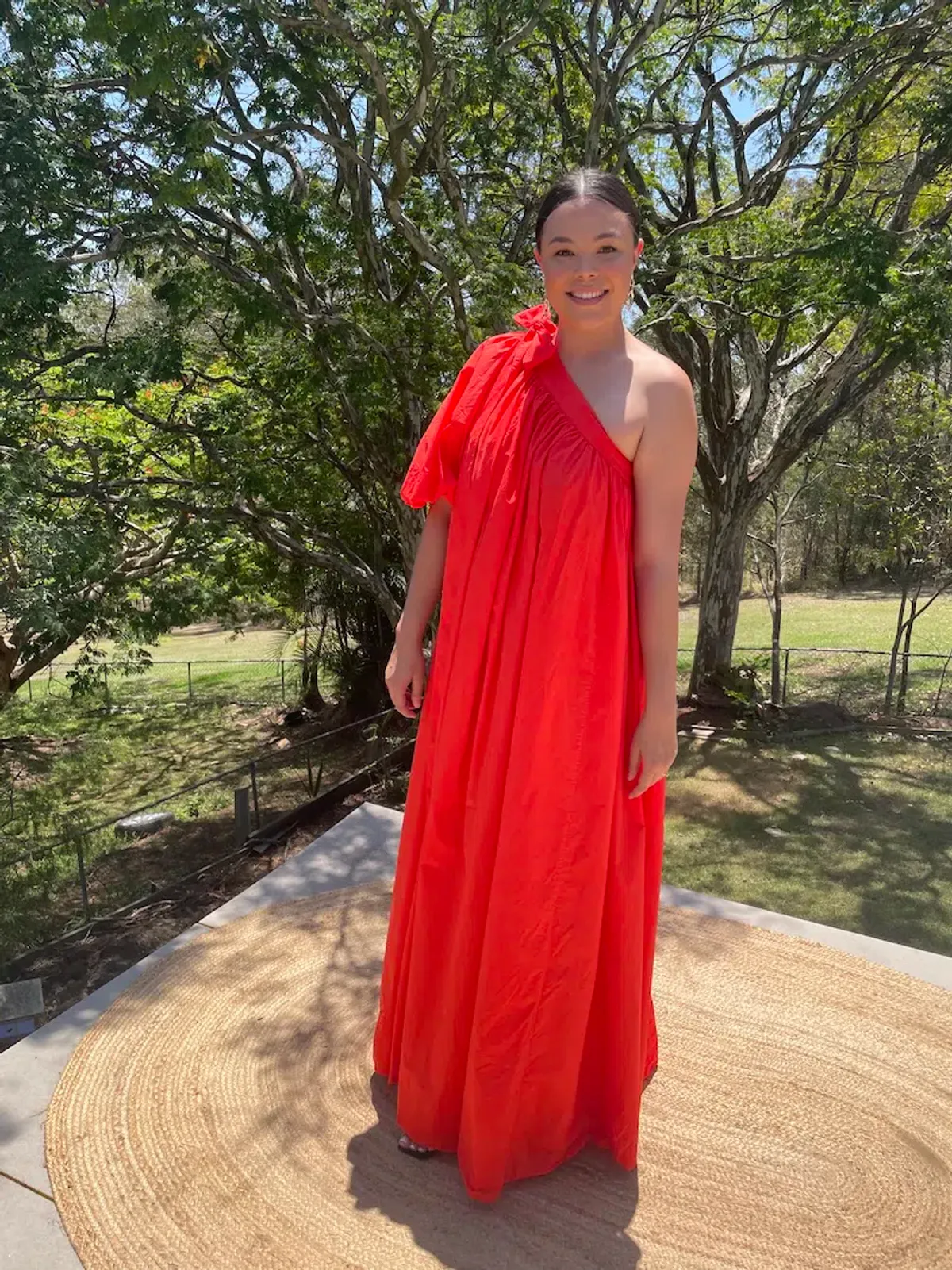 Oroton One Shoulder Dress in True Red Size 12 - Image 4