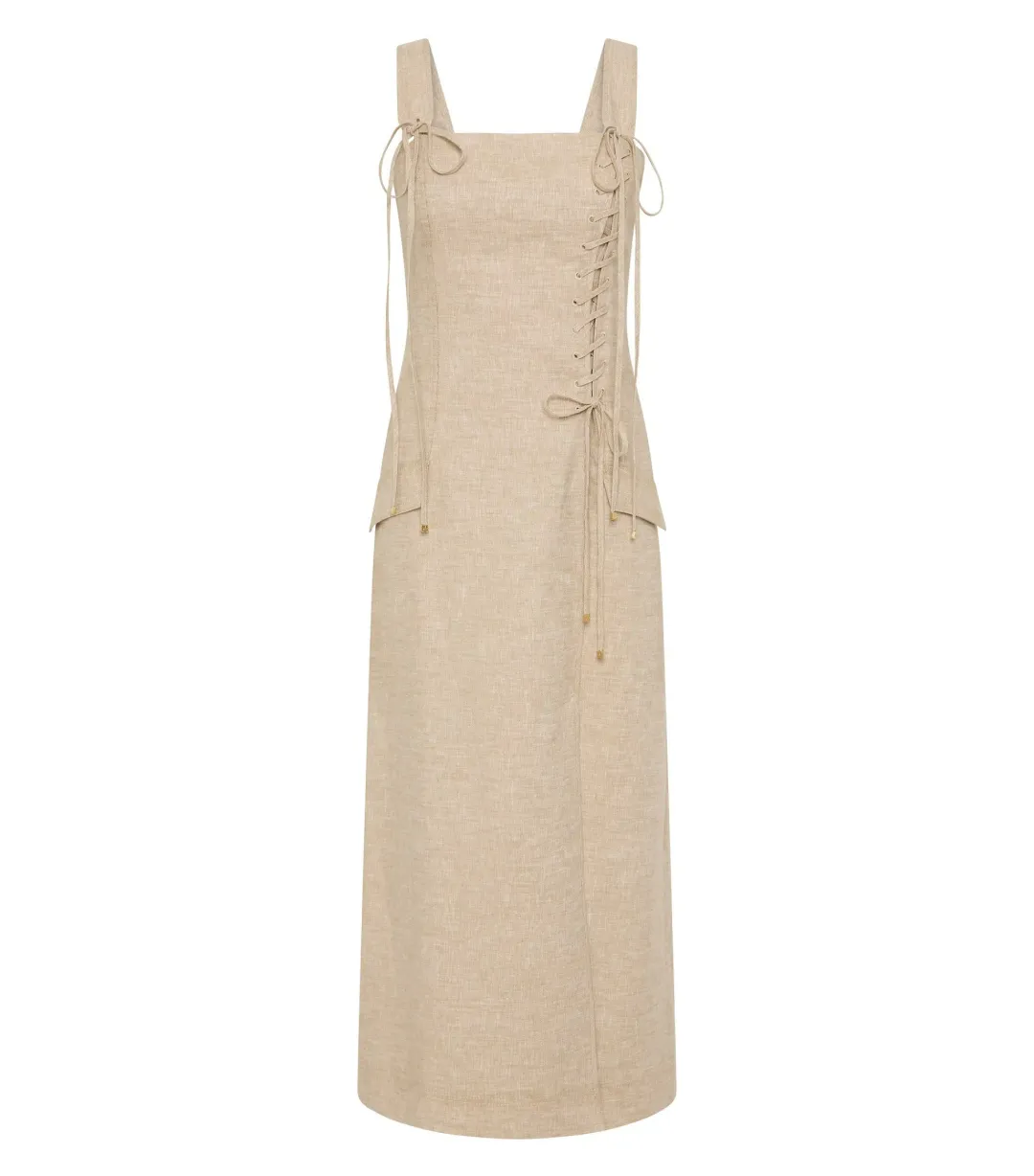 Aje Morgan Midi Dress Dune Beige Size 8/S for rent on The Volte - main image