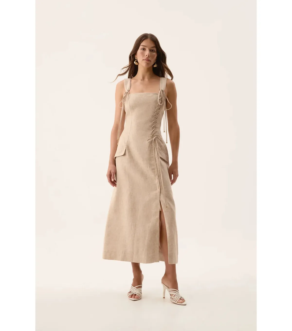Aje Morgan Midi Dress Dune Beige Size 8/S - Image 1