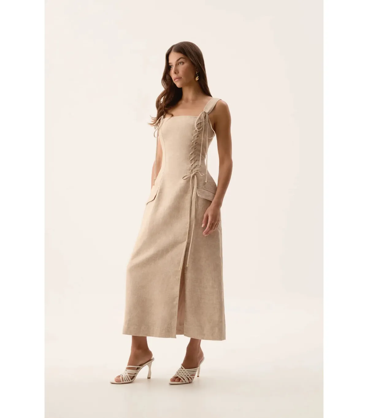 Aje Morgan Midi Dress Dune Beige Size 8/S - Image 3