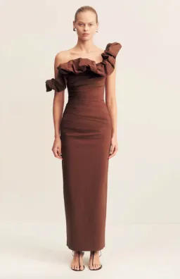 Shona Joy Cambell Ruffle Draped Maxi in Espresso Size 12 for rent on The Volte - image 1