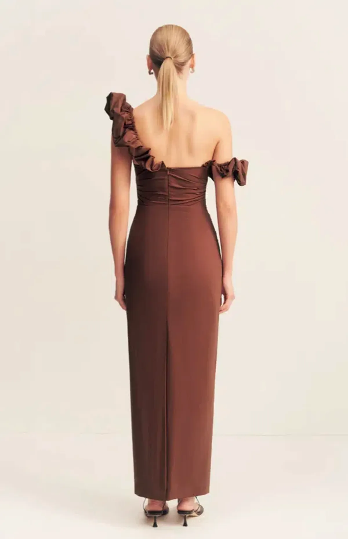 Shona Joy Cambell Ruffle Draped Maxi in Espresso Size 12 - Image 3