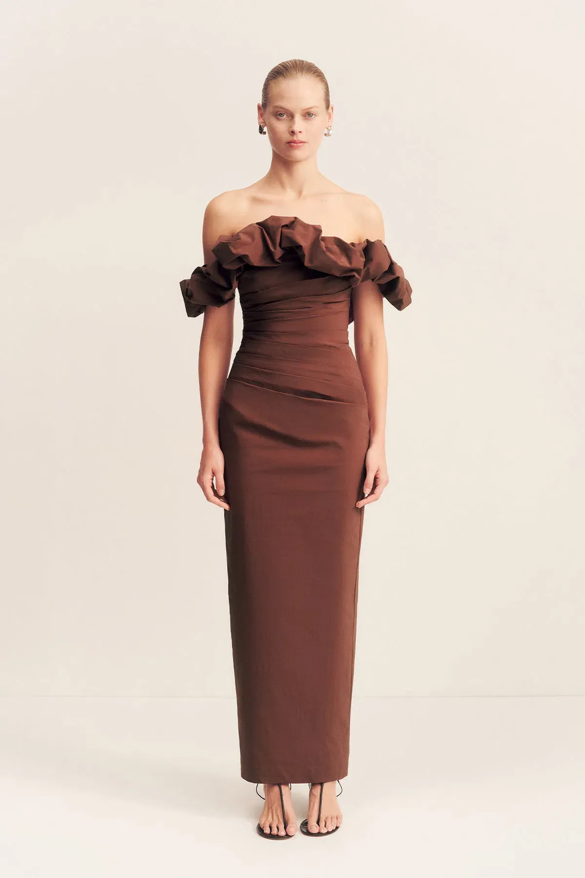 Shona Joy Campbell Ruffle Draped Maxi Dress in Espresso Size 14 - Image 2