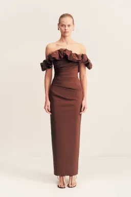 Shona Joy Campbell Ruffle Draped Maxi Dress in Espresso Size 14 for rent on The Volte - image 2
