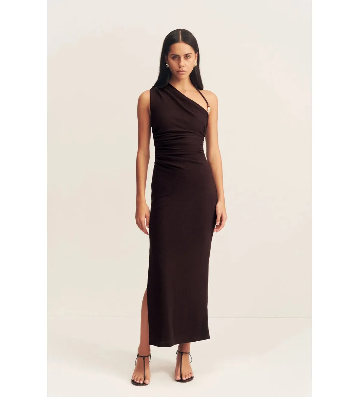 Shona Joy Beau Gathered Asymmetrical Midi Dress in Espresso Size XS / AU 6 - Image 1