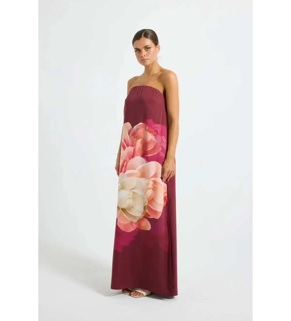 Pasduchas Romance Strapless Maxi Dress Burgundy Floral Size 12 - Image 2