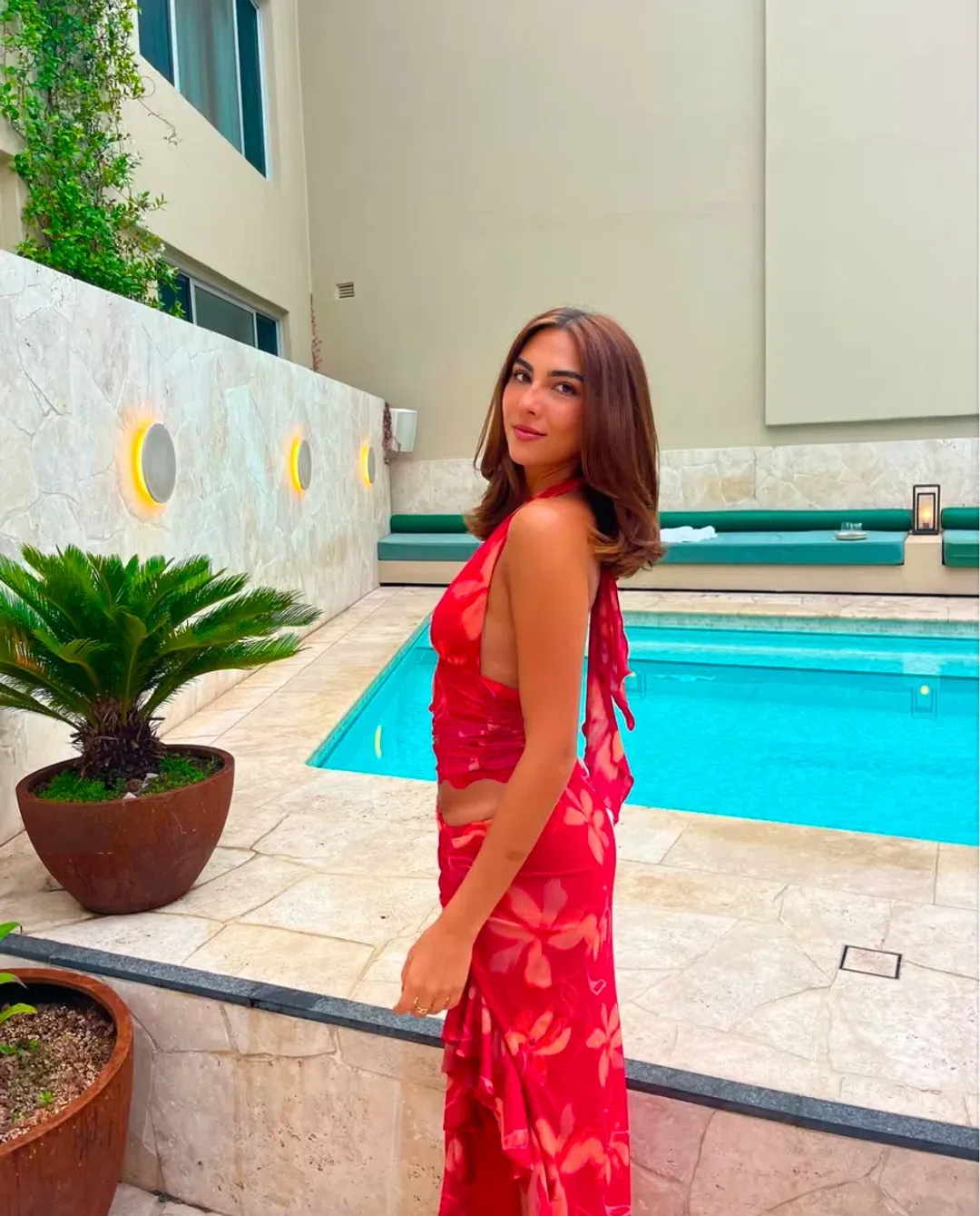 BENNI Penelope Halter Maxi Dress Hibiscus Floral Size 6 for rent on The Volte - main image