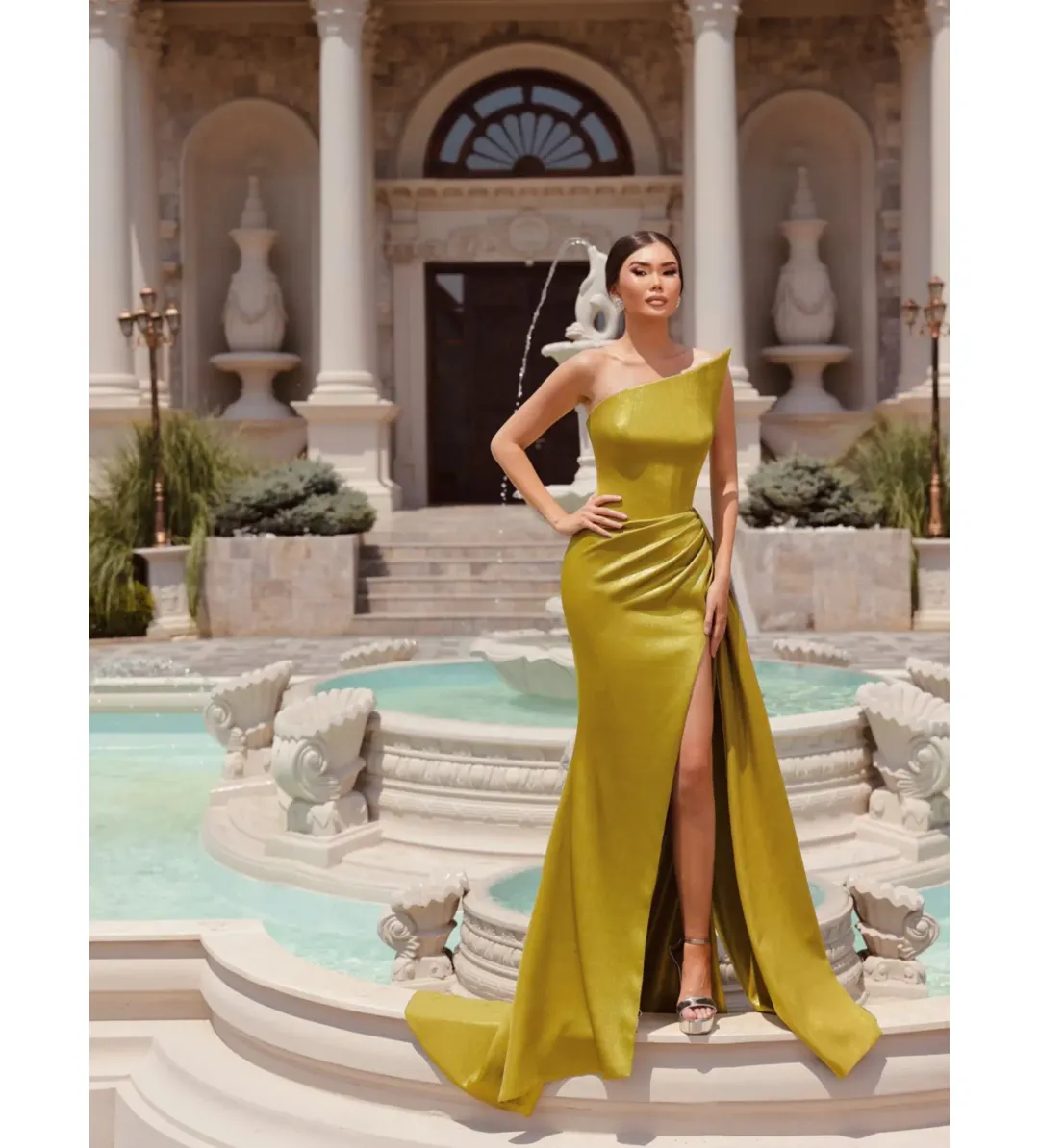 Vlora & Kaltrina Elysium Bexley Maxi Gown Olive Green Size 10 for rent on The Volte - main image