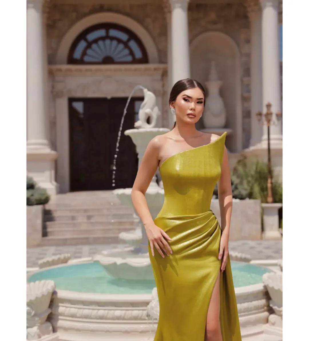 Vlora & Kaltrina Elysium Bexley Maxi Gown Olive Green Size 10 for rent on The Volte - main image