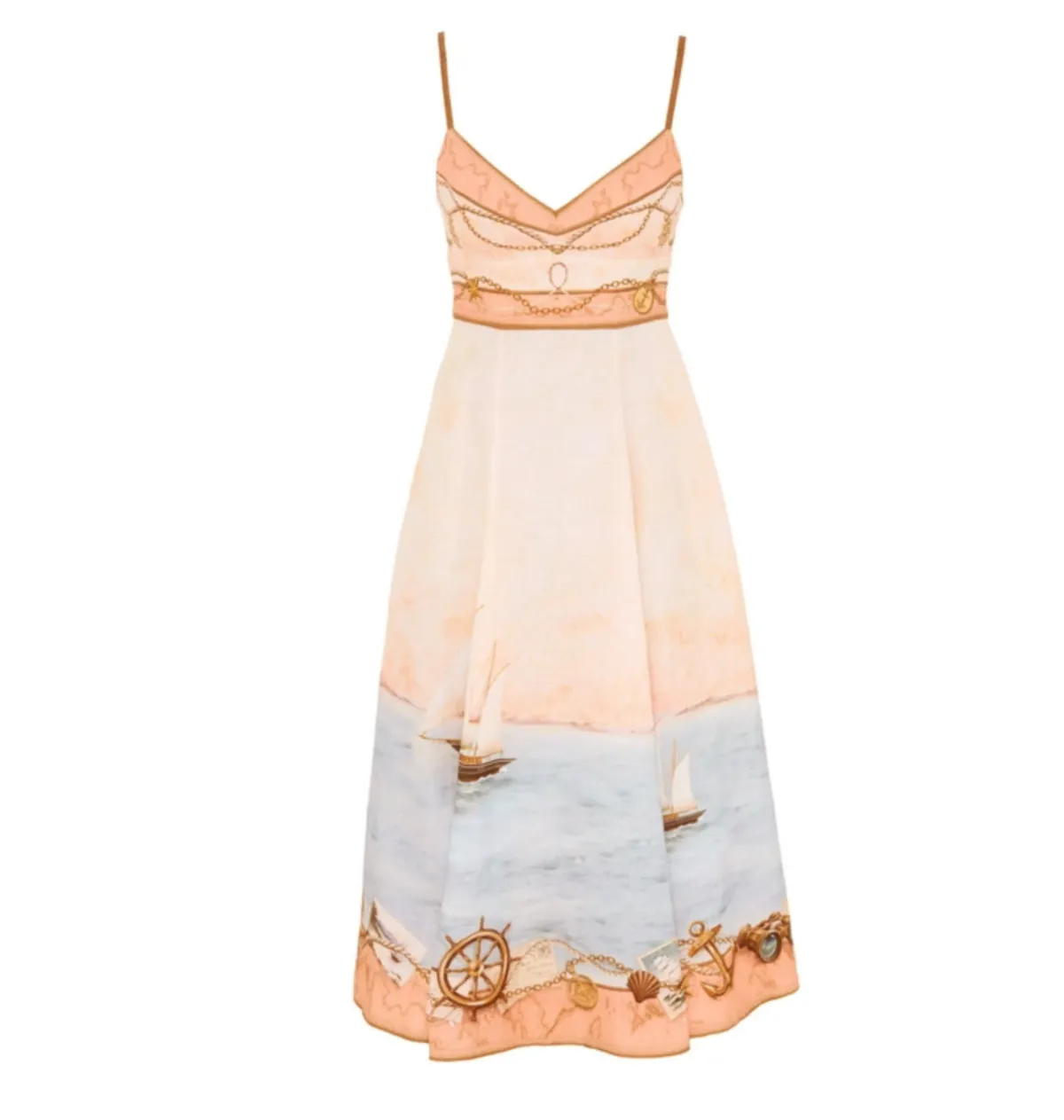 Zimmermann Scarborough Picnic Midi Peach Nautical Map Size AU 12 for rent on The Volte - main image