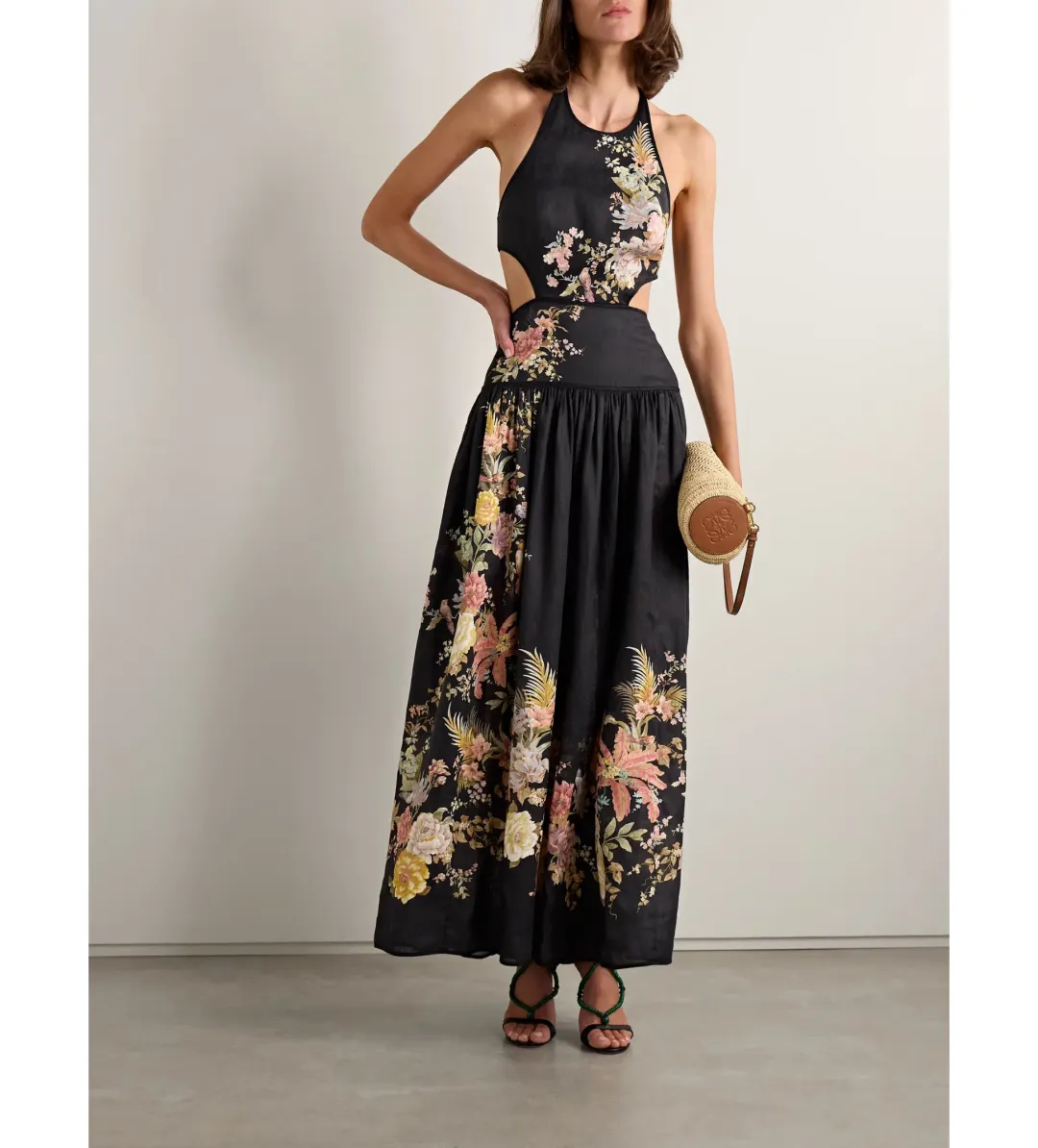 Zimmermann Tallow Halter Midi Dress Black Multi Floral Size 1/10 for rent on The Volte - main image