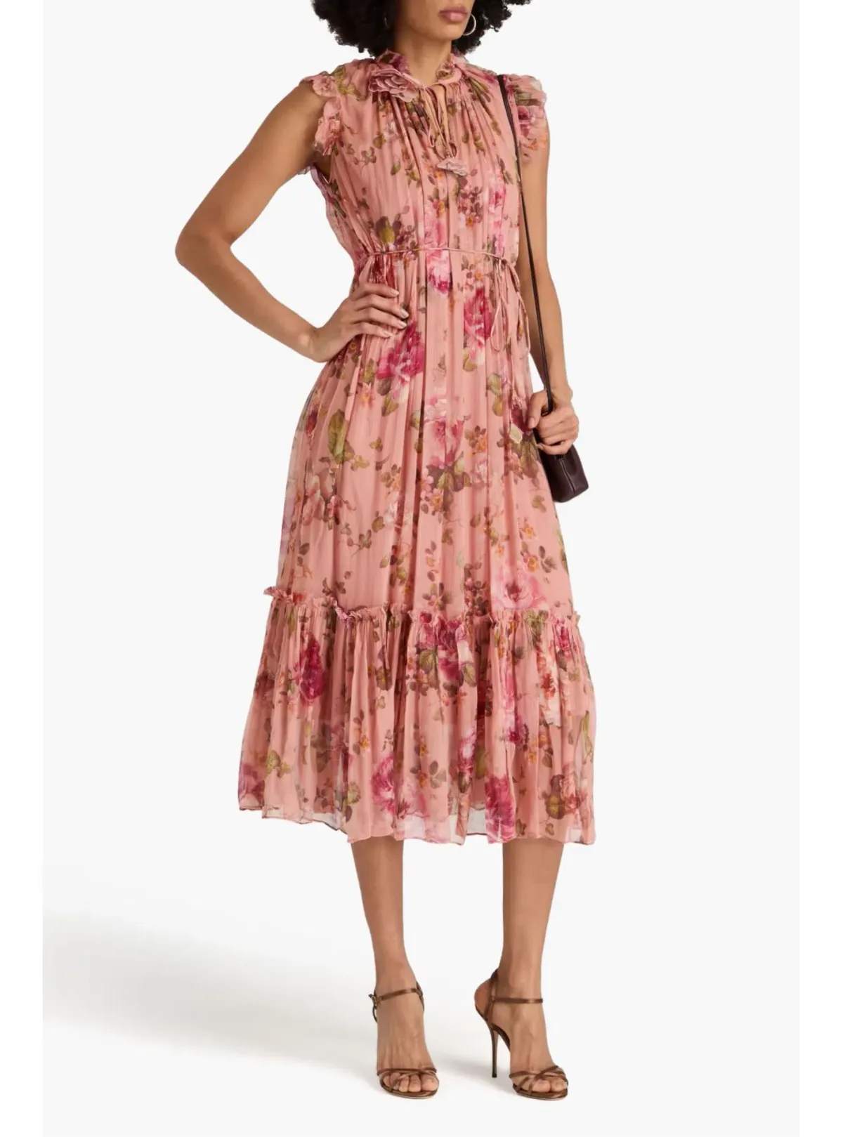 Zimmermann Luminosity Flutter Midi Dress in Dusty Pink Floral Size 1 AU 10 - Image 1