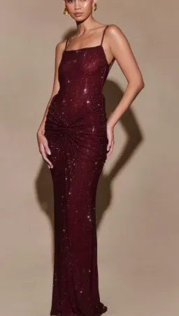 Meshki Roisin Diamante Satin Maxi Dress Red Size 8 for rent on The Volte - image 3