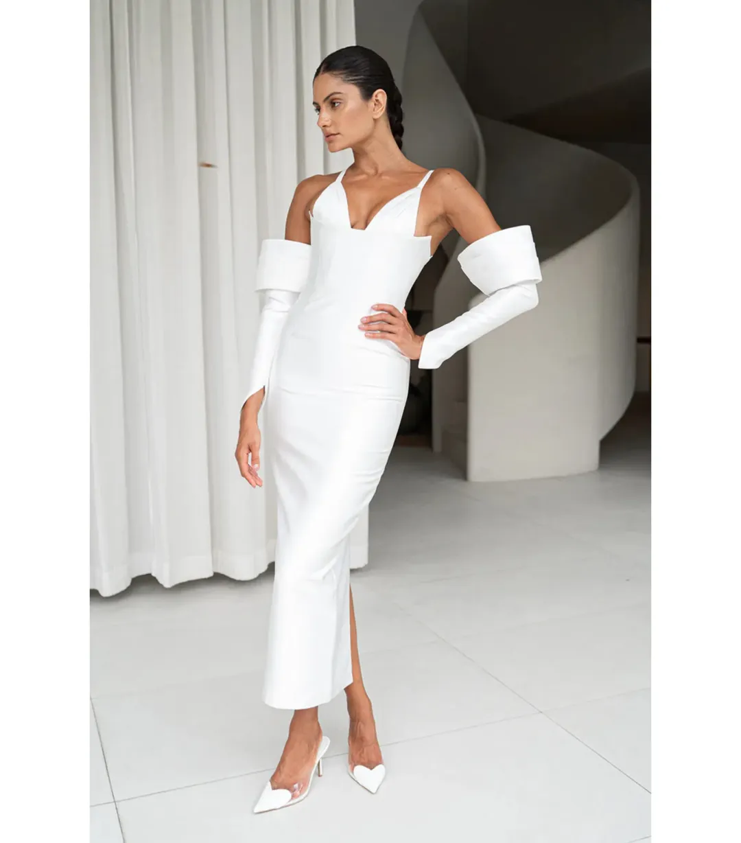 Eliya the Label Annalise Midi Dress in White Size S / AU 8 for rent on The Volte - main image