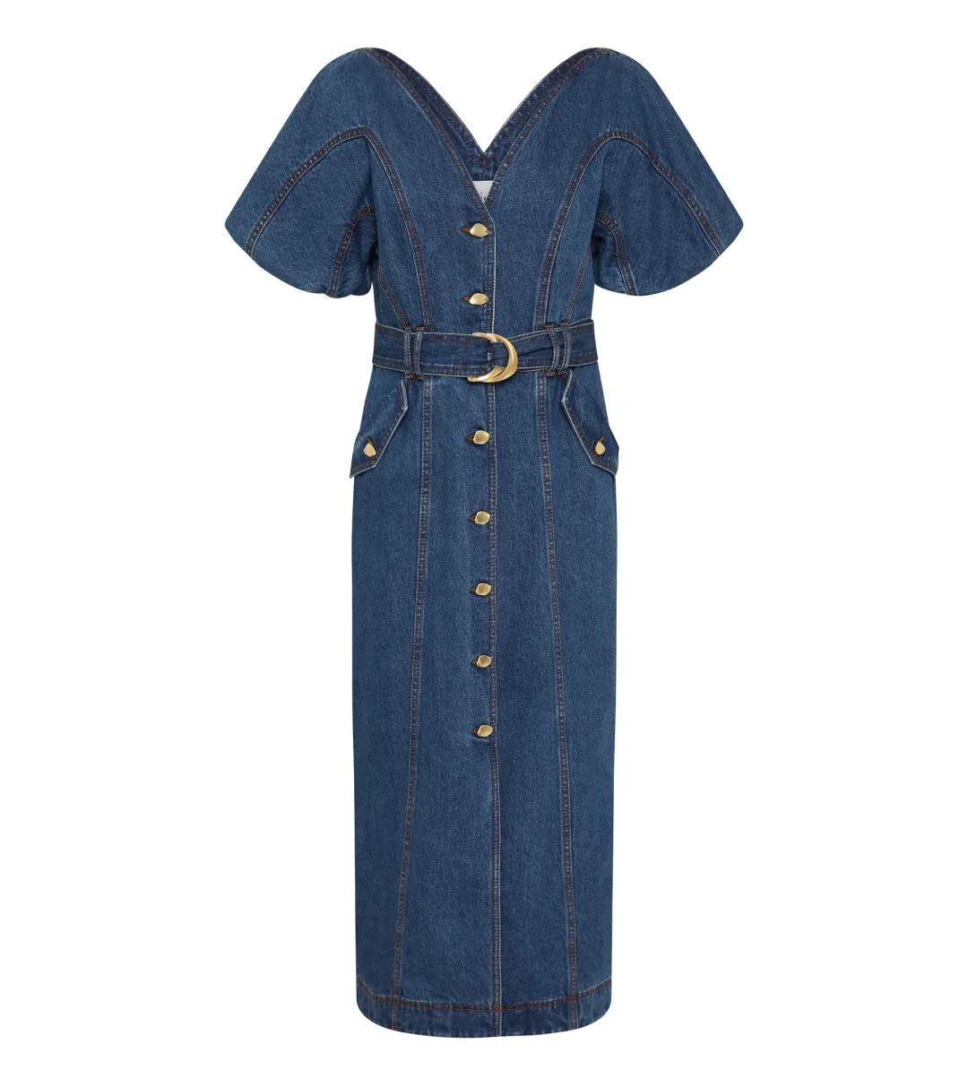Aje Harper Denim Midi Dress Classic Wash Size 10/M for rent on The Volte - main image