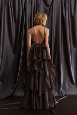 Aje Pandorea Layered Maxi Dress Carob Brown Size 16 for rent on The Volte - image 2