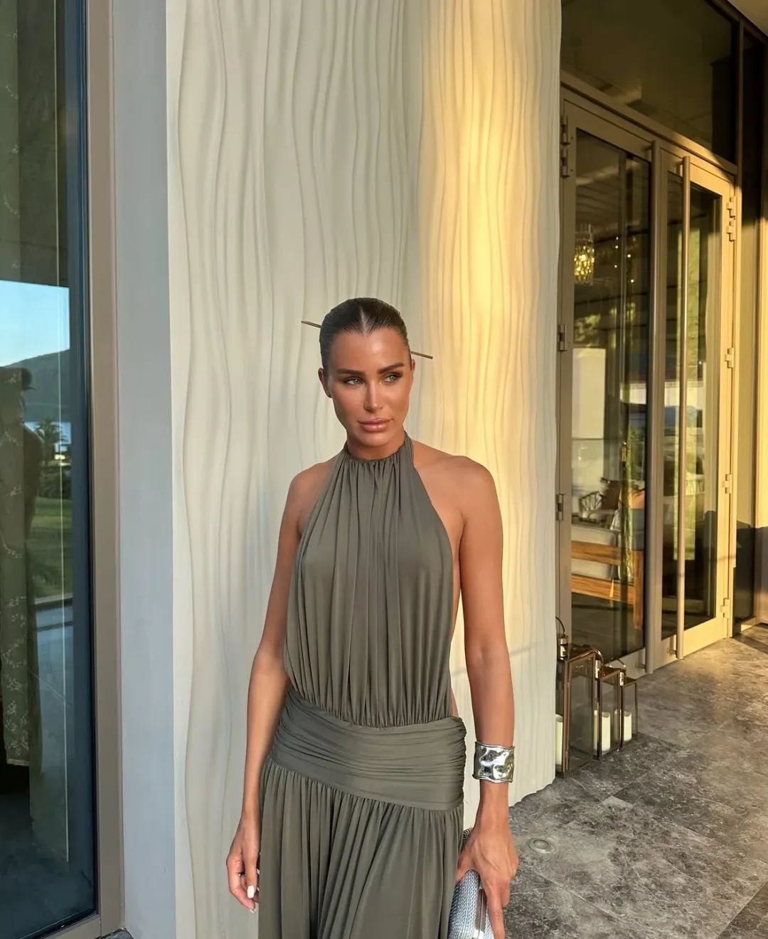 Arcina Ori Santina Maxi Dress Earthy Neutral Khaki Size S for rent on The Volte - main image