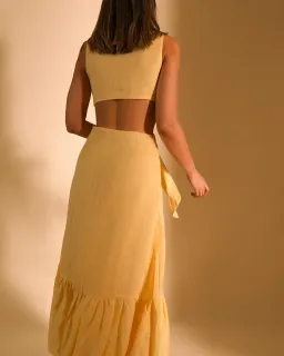 Lover Montana Tie Maxi Dress Yellow Size AU 6 for rent on The Volte - image 2