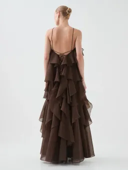 Aje Pandorea Layered Maxi Dress in Carob Brown Size 8 for rent on The Volte - image 2