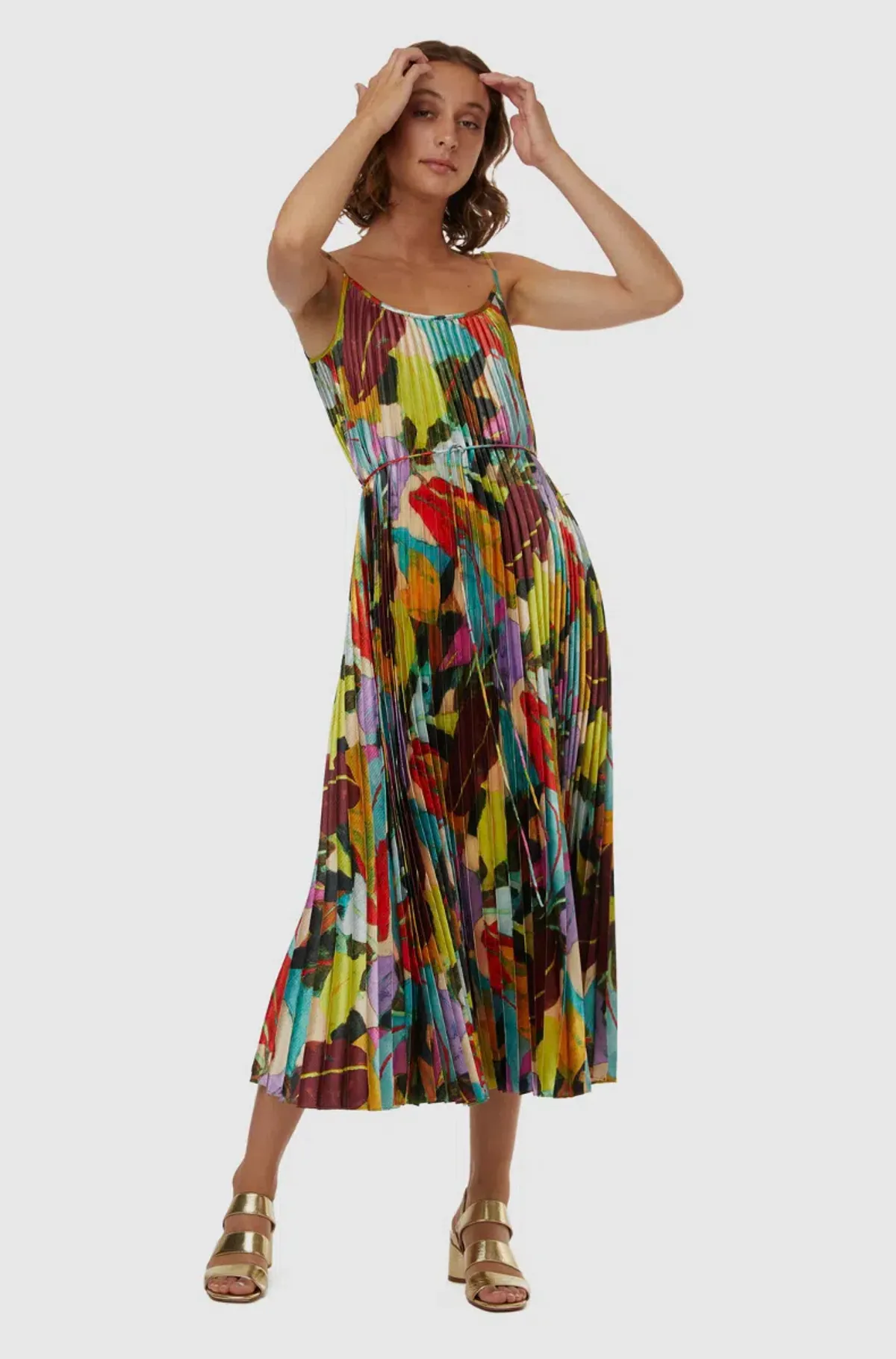 Gorman Broad Leaf Pleated Midi Dress Multi Size 10 - Image 3