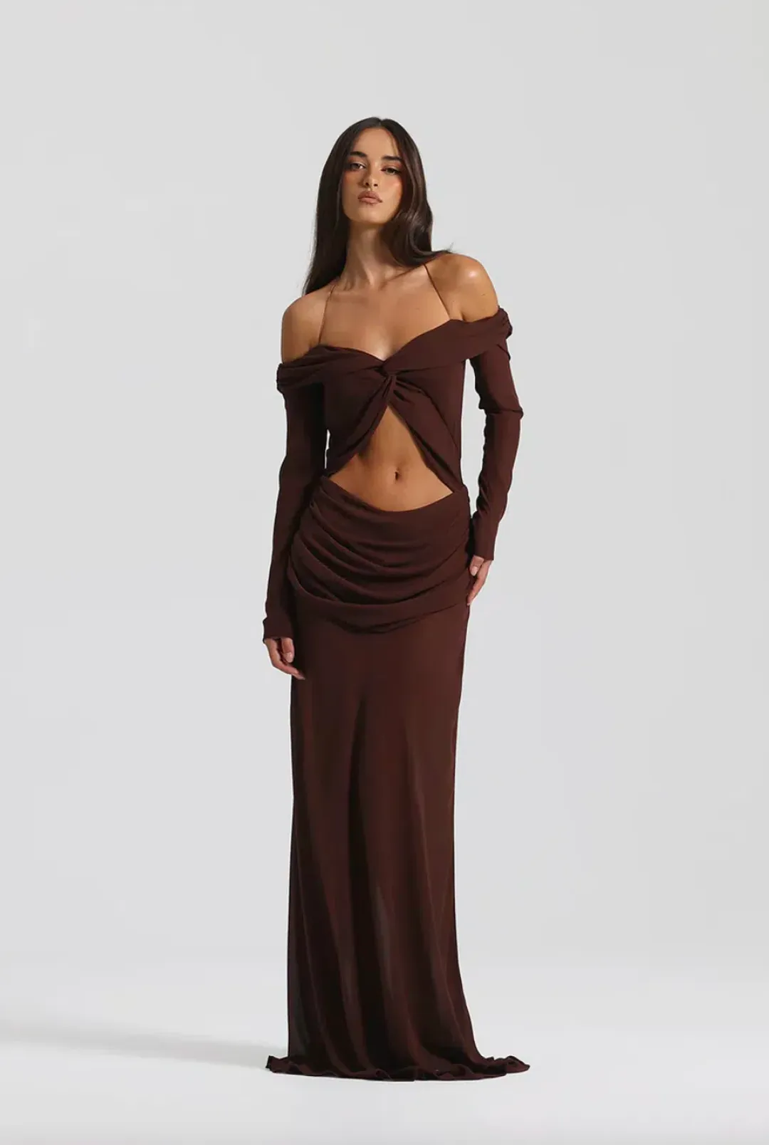 Natalie Rolt Emily Gown in Espresso Size 8 for rent on The Volte - main image