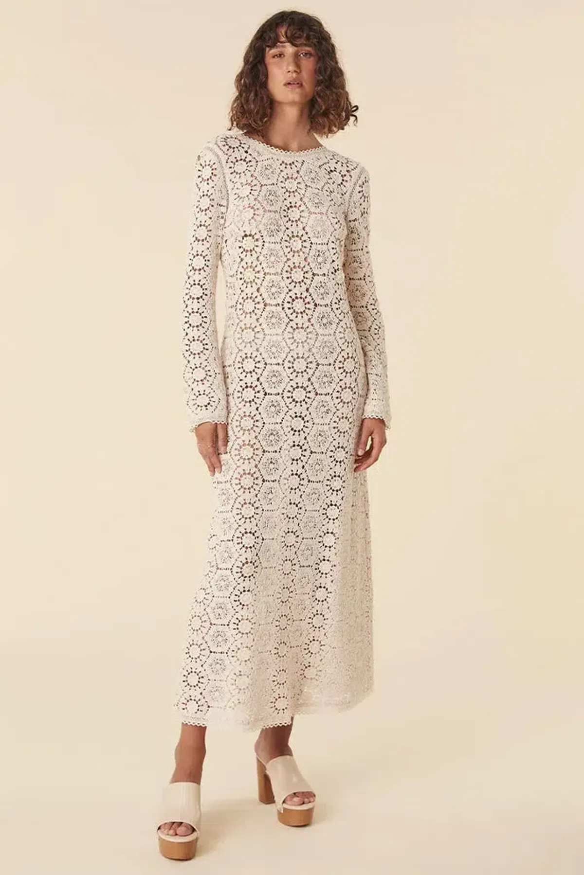 Spell Helena Crochet Lace Midi Dress Cream Size L AU 12 for rent on The Volte - main image
