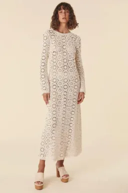 Spell Helena Crochet Lace Midi Dress Cream Size L AU 12 for rent on The Volte - image 1