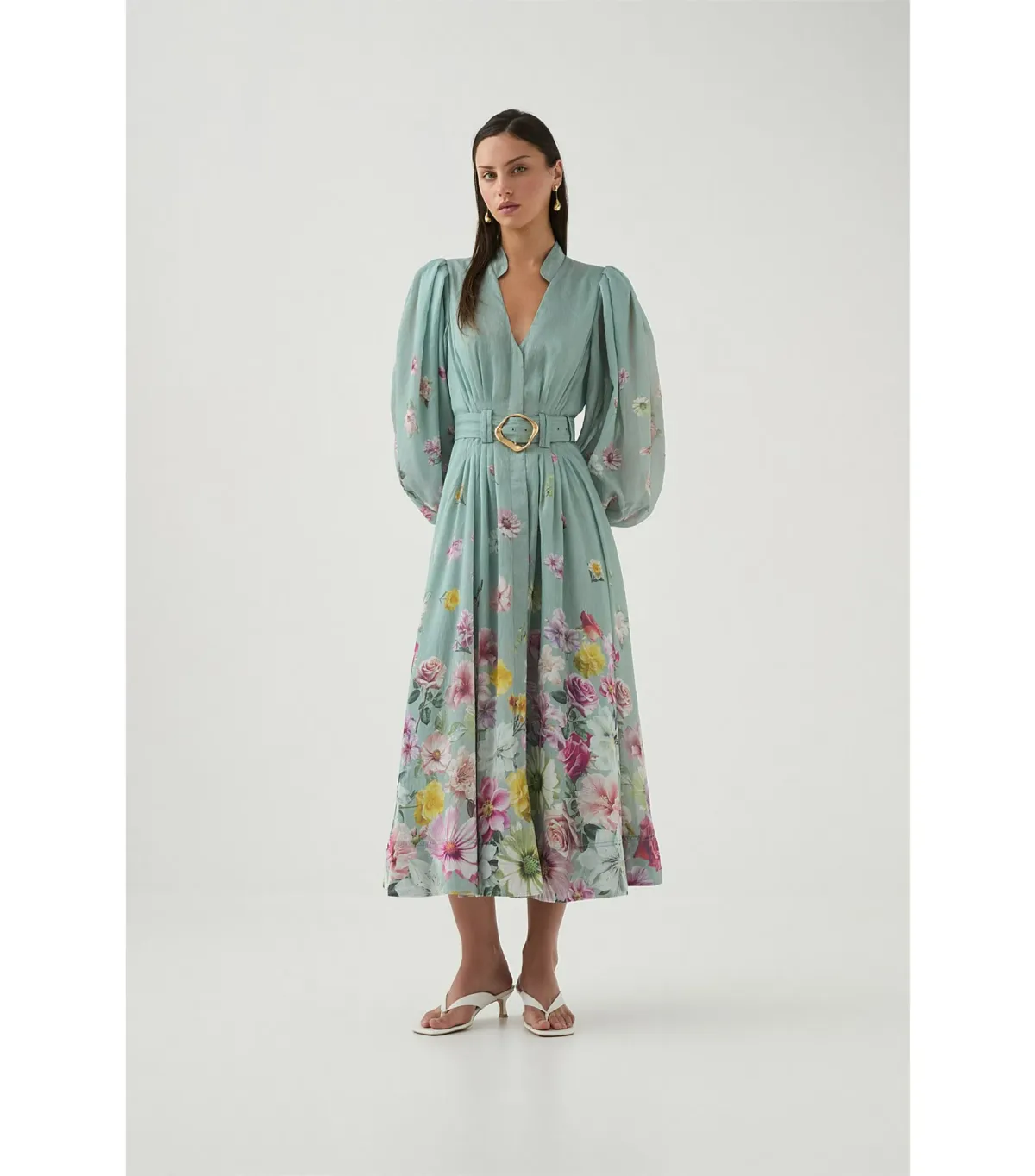 Aje Fleur Shirt Dress Mist Collage Floral Size 10/M - Image 4