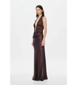 Misha The Celine Satin Maxi Dress Umber Brown Size 10 for rent on The Volte - image 2