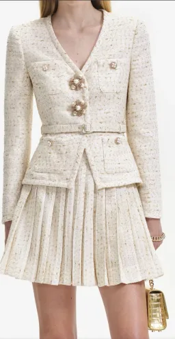 Self-Portrait Cream Metallic Boucle Mini Jacket Dress Size AU 8 for rent on The Volte - image 4