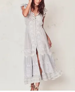 LoveShackFancy Valentina Cotton Dress in Blue Size 6/S for rent on The Volte - image 1