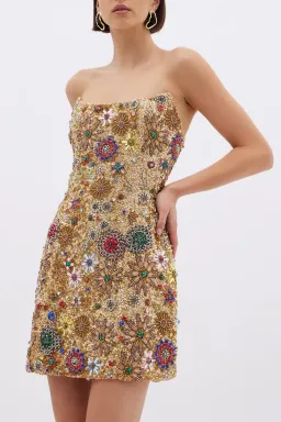 Rachel Gilbert Francesca Mini Dress Gold Size AU 8 for rent on The Volte - image 1