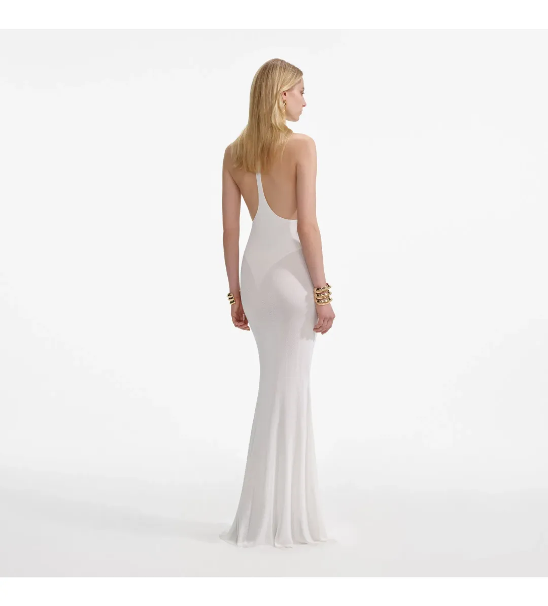 Selft Portrait Racer Back Viscose Knit in White Maxi Dress Size 6 for rent on The Volte - main image