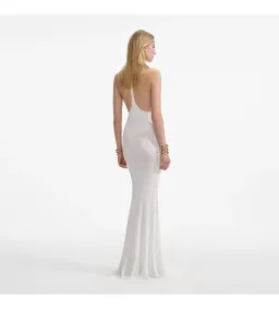 Selft Portrait Racer Back Viscose Knit in White Maxi Dress Size 6 for rent on The Volte - image 3